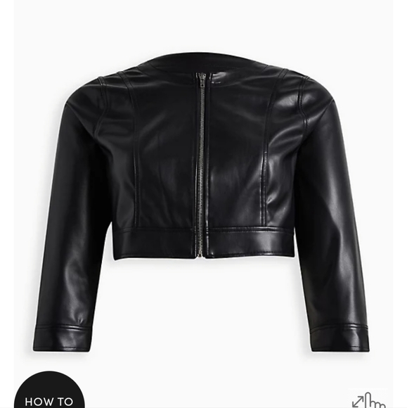 🆕️🖤 2X FAUX LEATHER COLLARLESS CROP ZIP FRONT JACKET🖤 - Picture 4 of 4